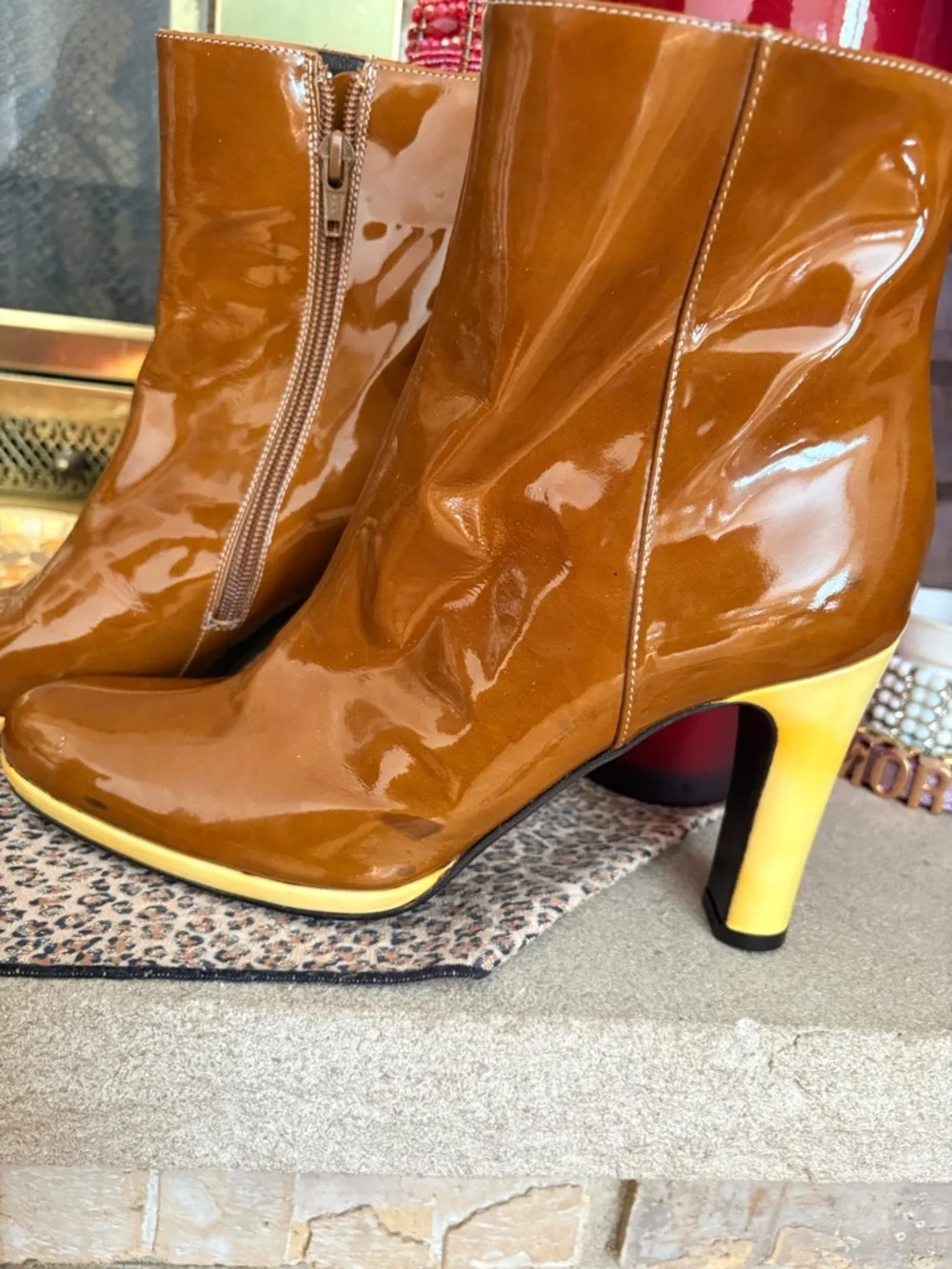 Via Spiga: Designer booties.  Carmel color with pale yellow heels! - Picture 12 of 15